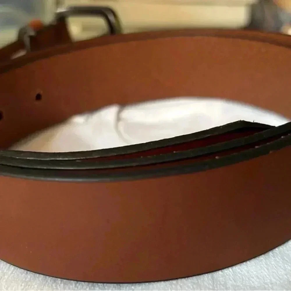 Timberland Men's Classic Brown Leather Belt Gun Metal Buckle Size 34|